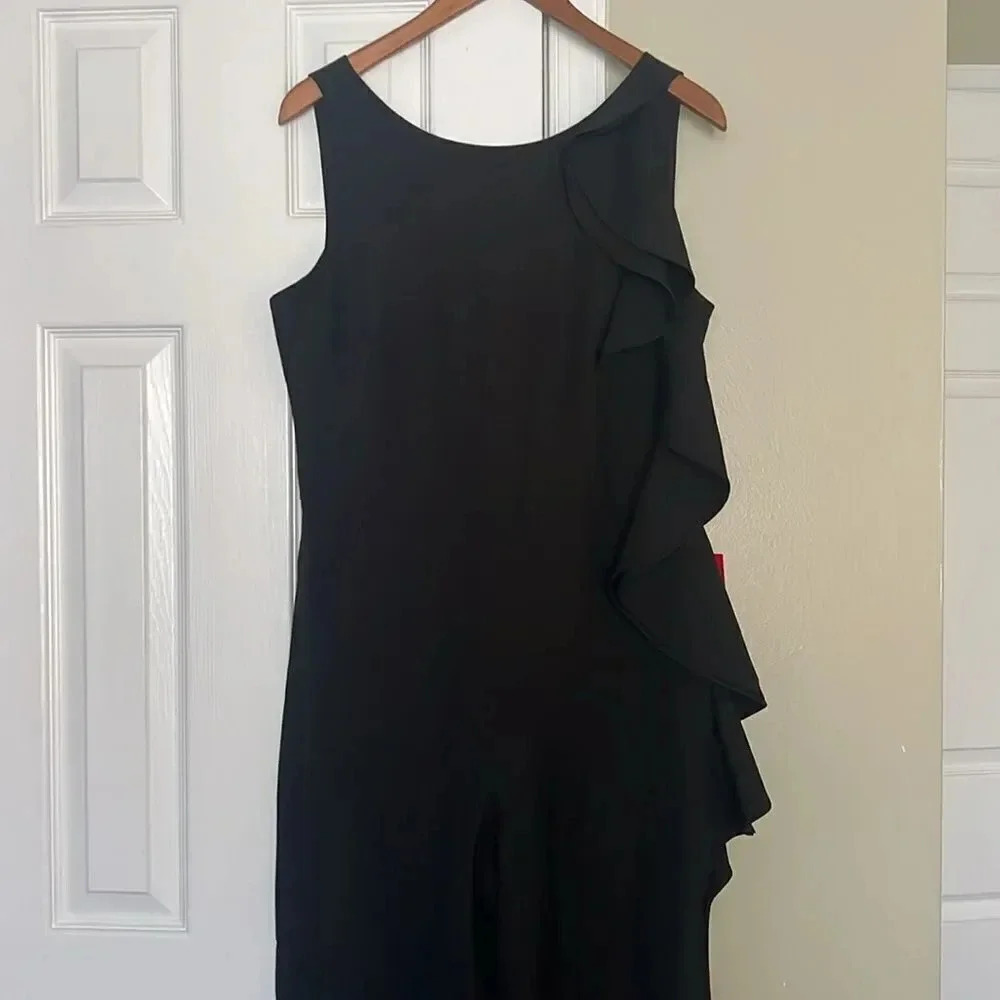 Belle Badgley Mischka Allison Side Ruffle Jumpsuit Size 10 - Picture 5 of 11